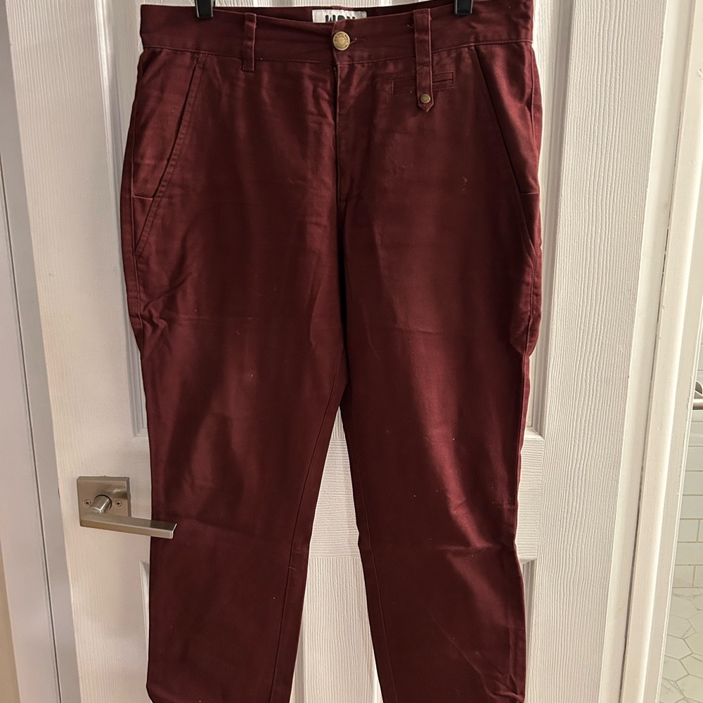Red Relaxed Fit Chinos Textured Fabric
